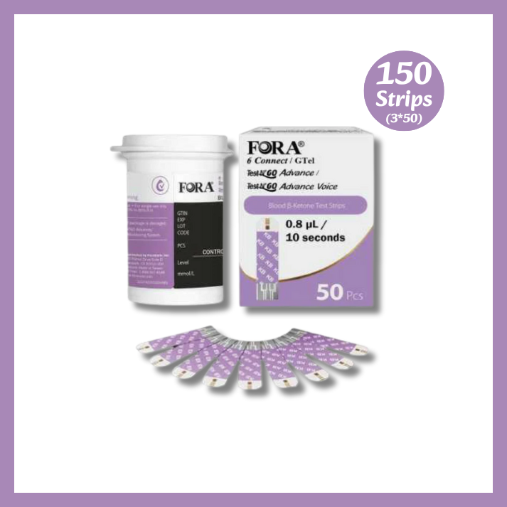 FORA Ketone Test Strips (50 ct) – Compatible with 6Connect & Test N'Go Advance Meters