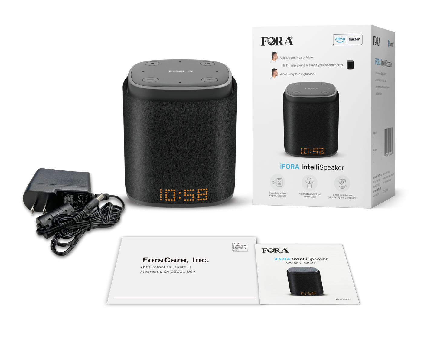 fora-intellispeaker-package-contents-speaker-power-adapter-user-manual
