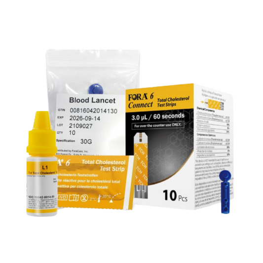 FORA 6 Connect Total Cholesterol Pro Refill Pack: 10 Strips, 10 Lancets & Control Solution - Meter Not Included