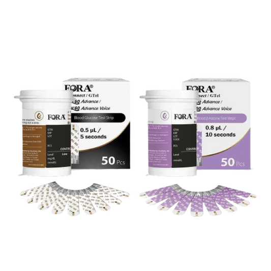 FORA 50 Glucose & 50 Ketone Test Strips Kit, Compatible with 6Connect & Test N'Go Advance Voice Meters
