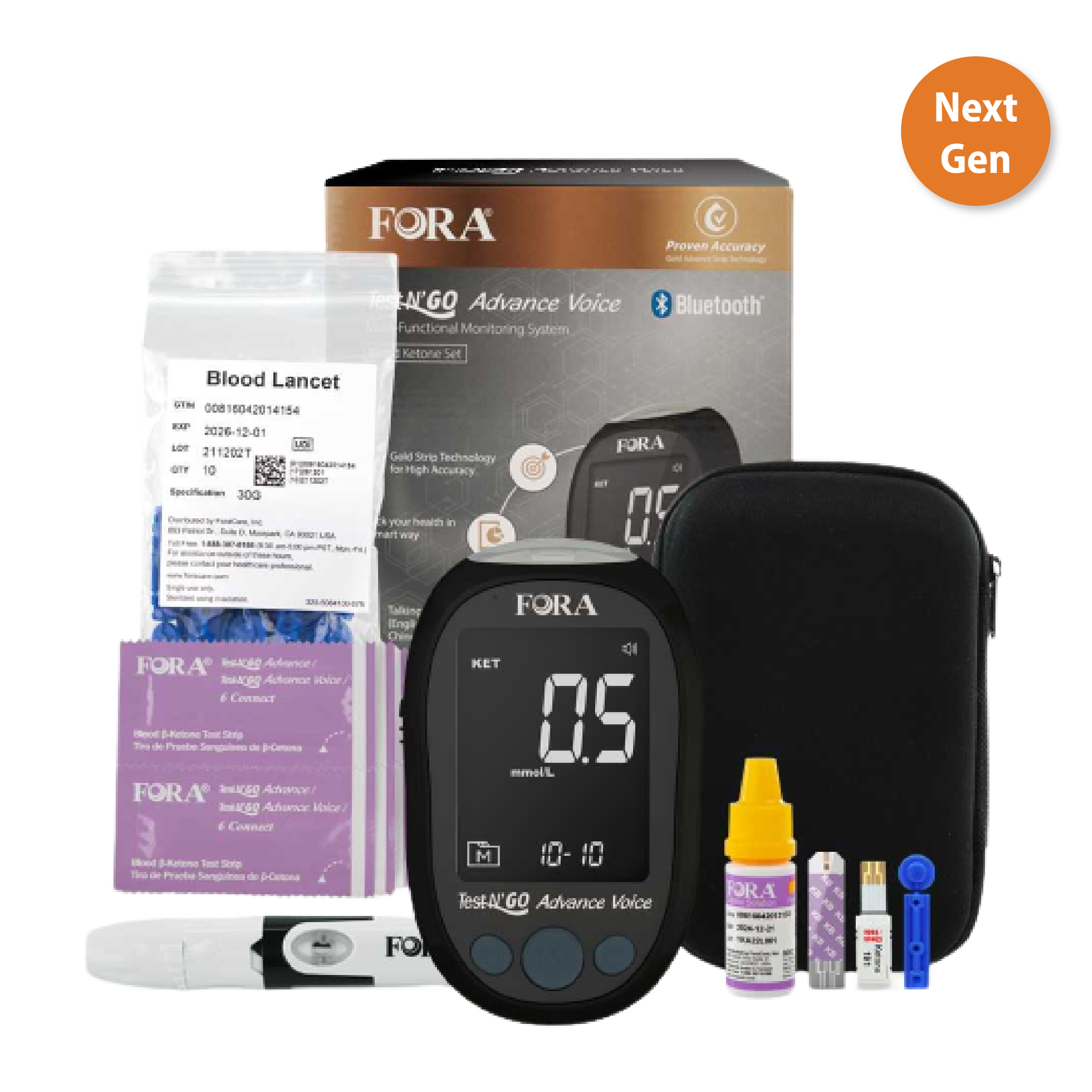 Fora Test N'Go Advance Voice Glucose and Ketone Testing Kit