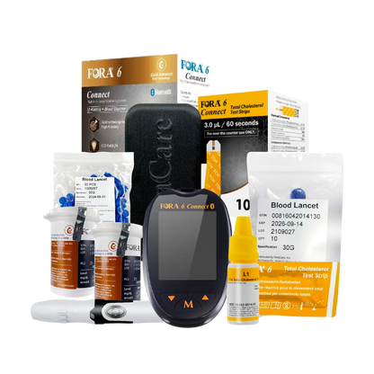 FORA 6 Connect Glucose & Total Cholesterol Testing Kit - 50 Glucose Strips & 10 Total Cholesterol Strips