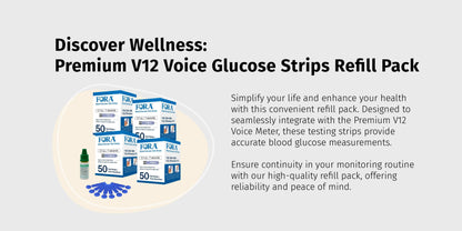 Premium V12 Voice Refill Blood Glucose Test Strips Pack (50ct/vial, 4 vials, total 200 strips)