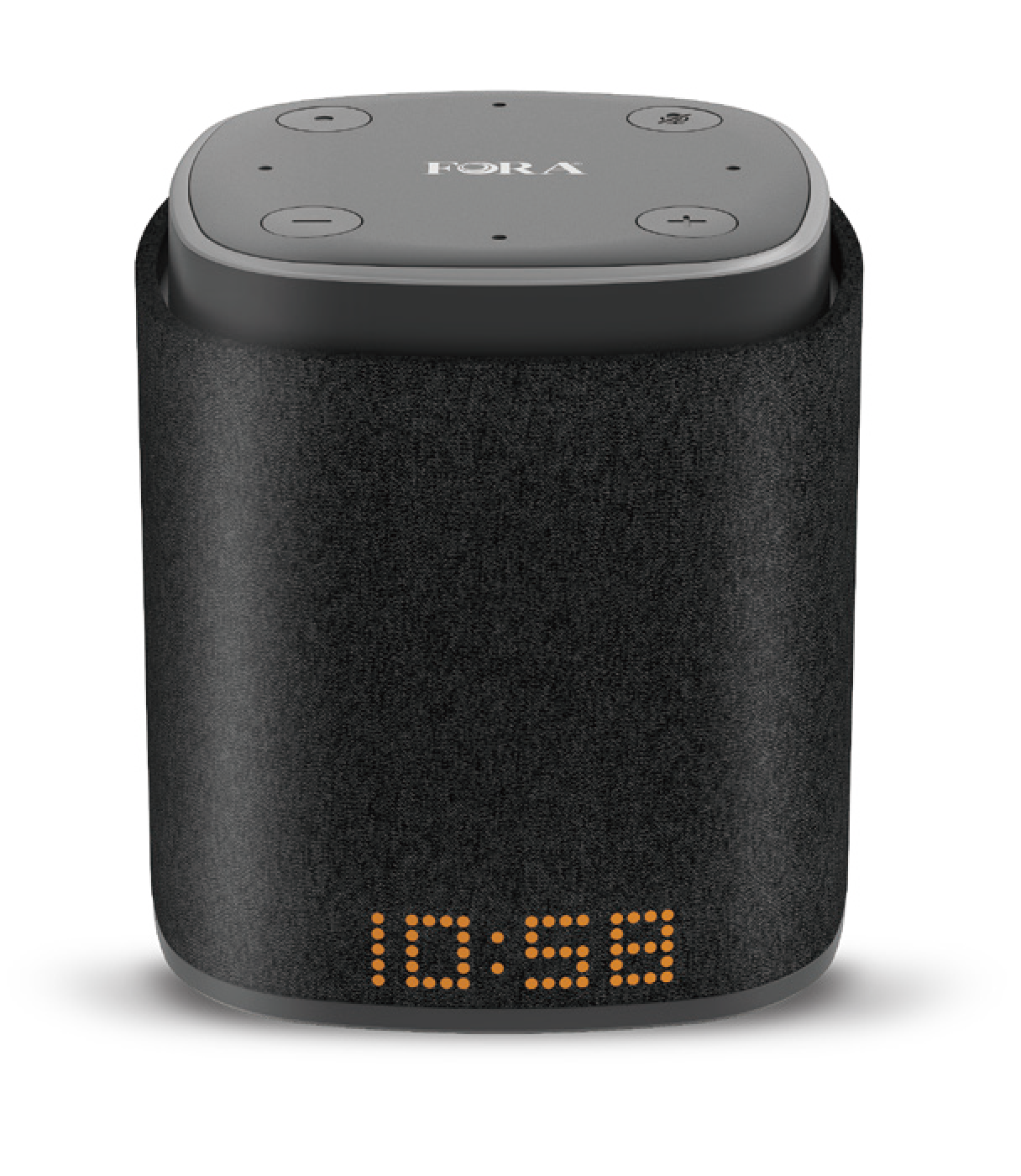FORA IntelliSpeaker smart Bluetooth speaker with Alexa, health data voice updates, and digital clock display
