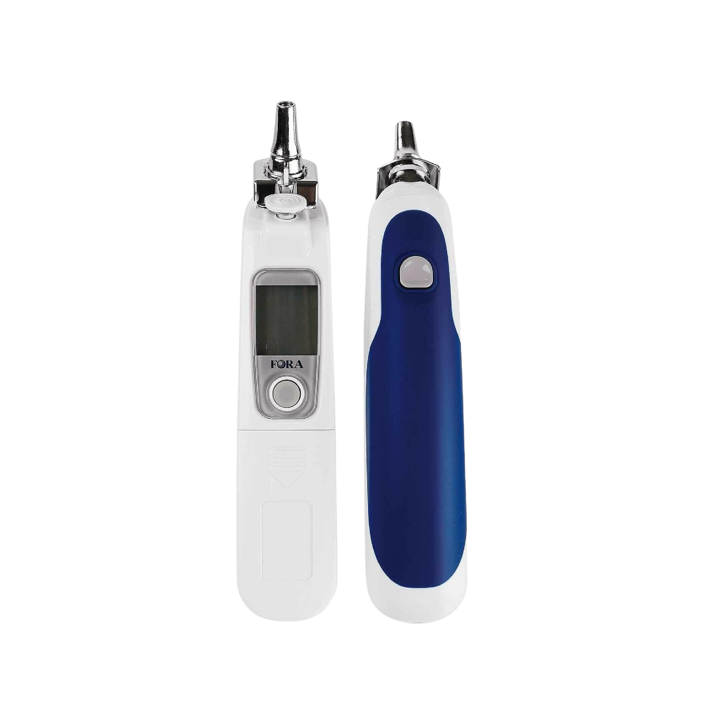 FORA IR20b medical-grade ear thermometer with Bluetooth BLE — front and back views showing display screen and control button design