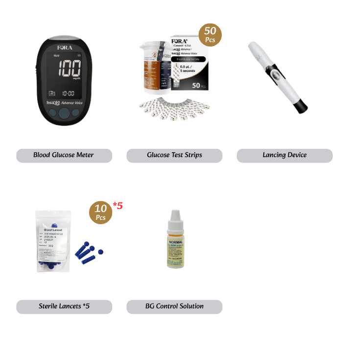 FORA Test N'GO Advance Voice Blood Glucose Testing Kit (50 Glucose Strips)