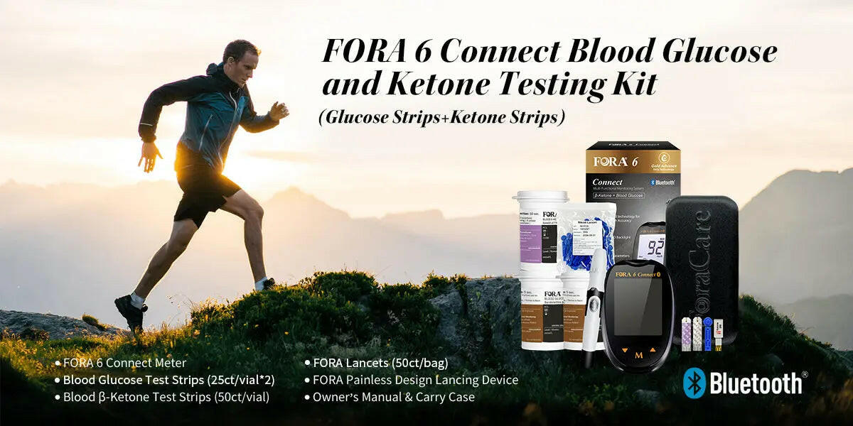 FORA 6 Connect Glucose and Ketone Testing Kit - 50 Glucose Strips(50ct/vial)+50 Ketone Strips(50ct/vial) Fora Care Inc.