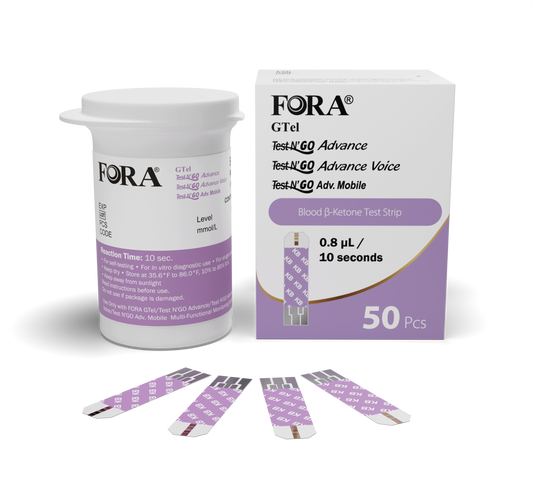 FORA Blood Ketone Test Strips (50 ct)｜For Test N’GO Advance Series Expires. 2027/12/15