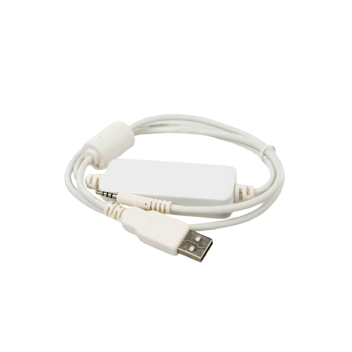 A white 4-pin USB data cable designed for ForaCare glucose meters, with a USB A-Type connector on one end and a 2.5mm connector on the other.