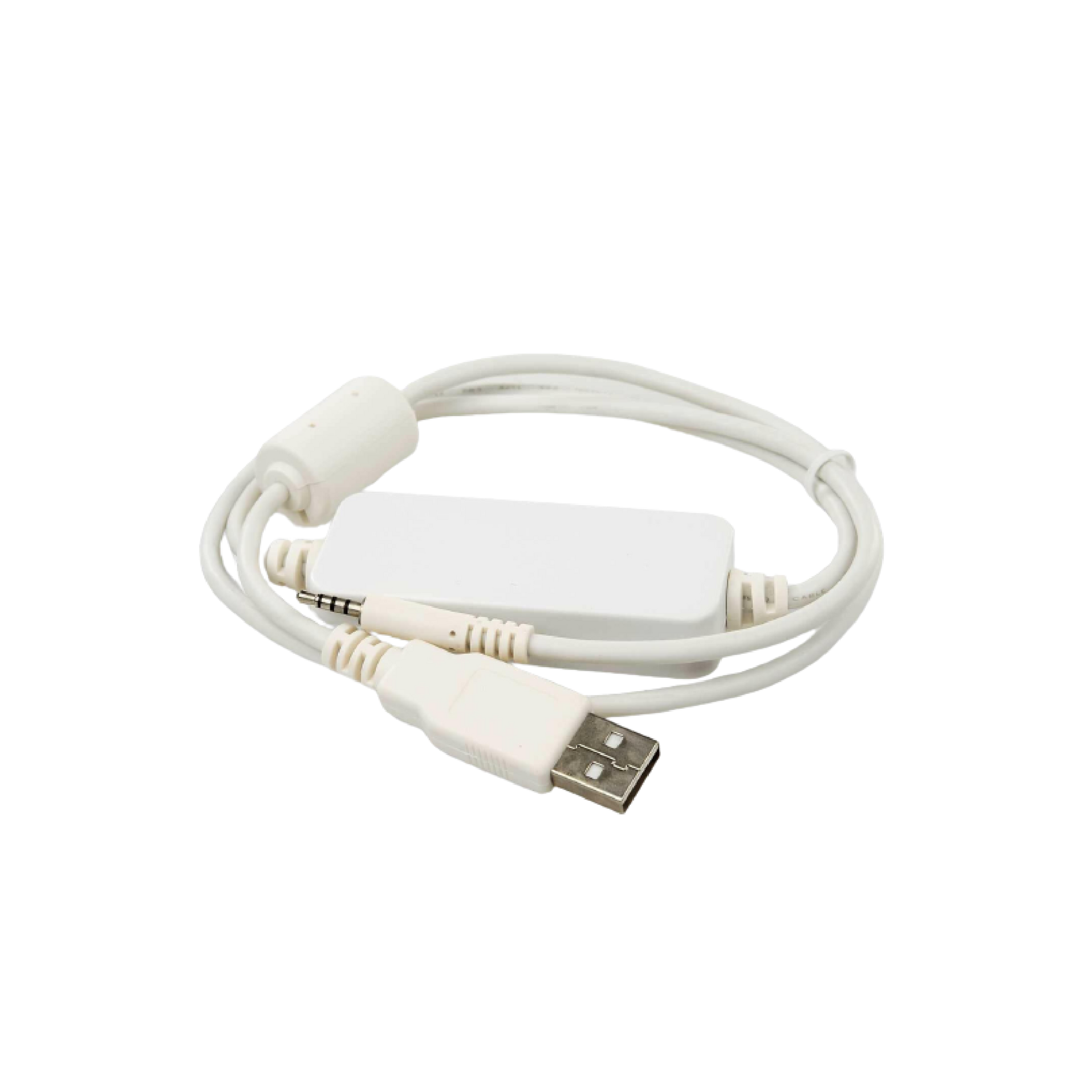 A white 4-pin USB data cable designed for ForaCare glucose meters, with a USB A-Type connector on one end and a 2.5mm connector on the other.