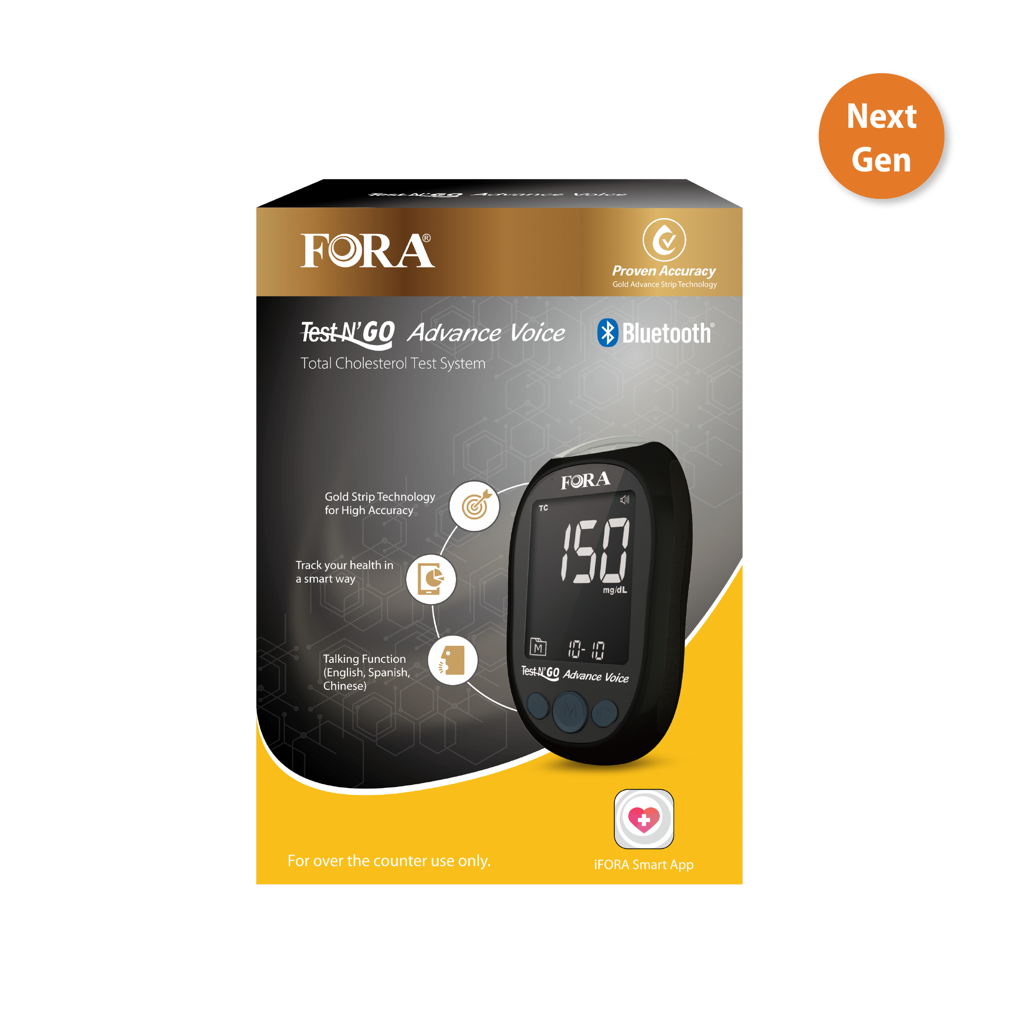 FORA Test N’GO Advance Voice Cholesterol Test Kit — Voice-Guided Home Cholesterol Testing Device