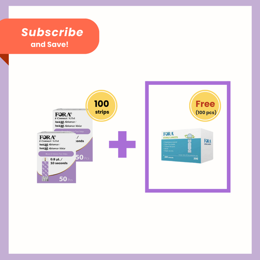 FORA Ketone Test Strips (100 Strips, 100 Lancets) – Compatible with 6Connect, Test N'GO Advance, Test N'GO Advance Voice, Gtel Meters【Subscription Plan】