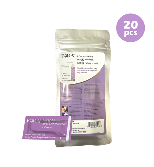 FORA Ketone Test Strips (20 ct) – Compatible with 6Connect & Test N'Go Advance Meters
