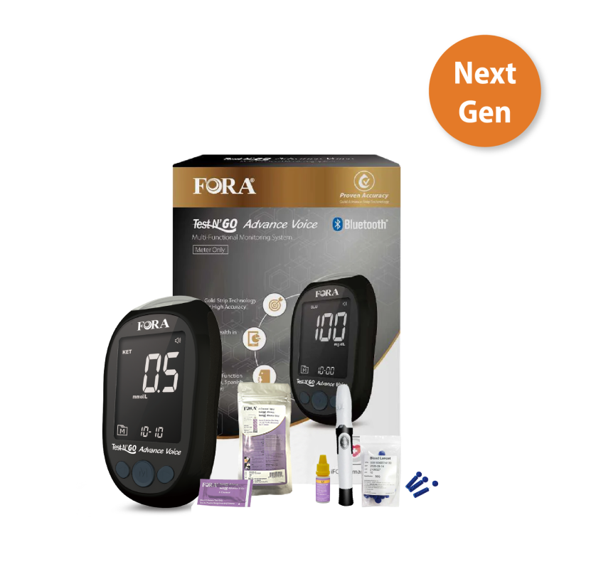 FORA Test N'Go Advance Voice Blood Ketone Testing Kit (20 Strips, 20 Lancets) 【Next-Gen】Beginner-Friendly, New Packaging!