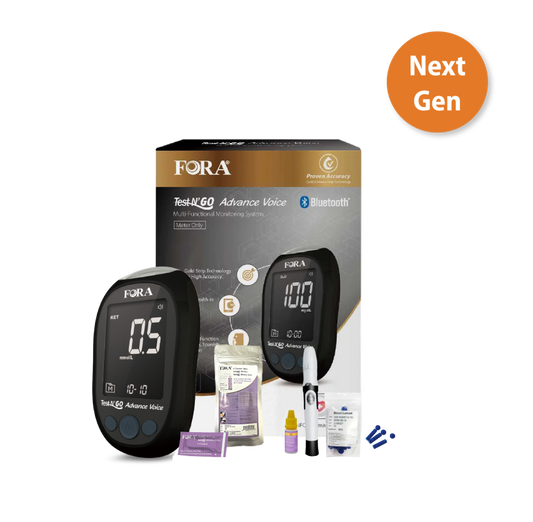 FORA Test N'Go Advance Voice Blood Ketone Testing Kit (20 Strips, 20 Lancets) 【Next-Gen】Beginner-Friendly, New Packaging!
