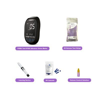 FORA Test N'Go Advance Voice Blood Ketone Testing Kit (20 Strips, 20 Lancets) 【Next-Gen】Beginner-Friendly, New Packaging!