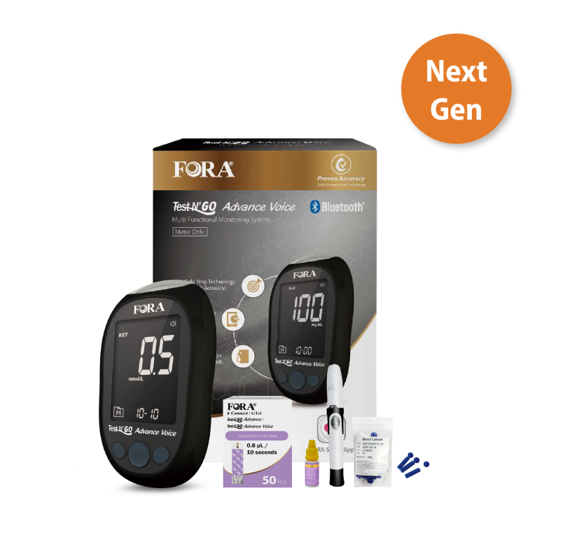 FORA Test N'Go Advance Voice Blood Ketone Testing Kit (50 Strips, 50 Lancets) 【Next-Gen】