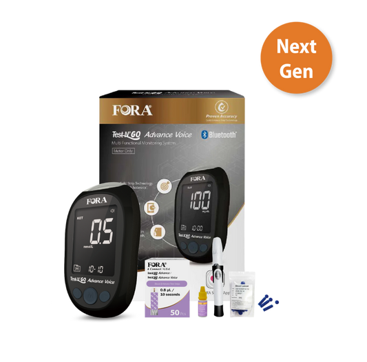 FORA Test N'Go Advance Voice Blood Ketone Testing Kit (50 Strips, 50 Lancets) 【Next-Gen】