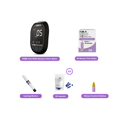FORA Test N'Go Advance Voice Blood Ketone Testing Kit (50 Strips, 50 Lancets) 【Next-Gen】