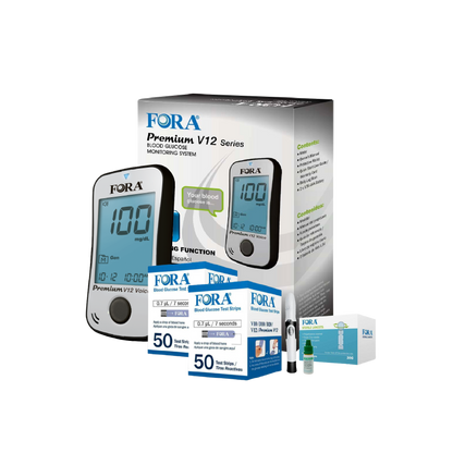 【Limited Time Offer】FORA Premium V12 Voice Blood Glucose Testing Kit (100 Strips, 100 Lancets, 1 Meter, 1 Lancing, 1 Control Solution) – Exp. 06/13/2025