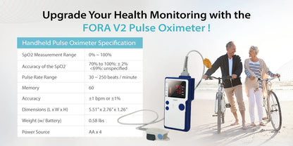 FORA V2 Handheld Pulse Oximeter – Compatible with Bluetooth 2.0 (Not Compatible with Bluetooth 4.0 BLE)