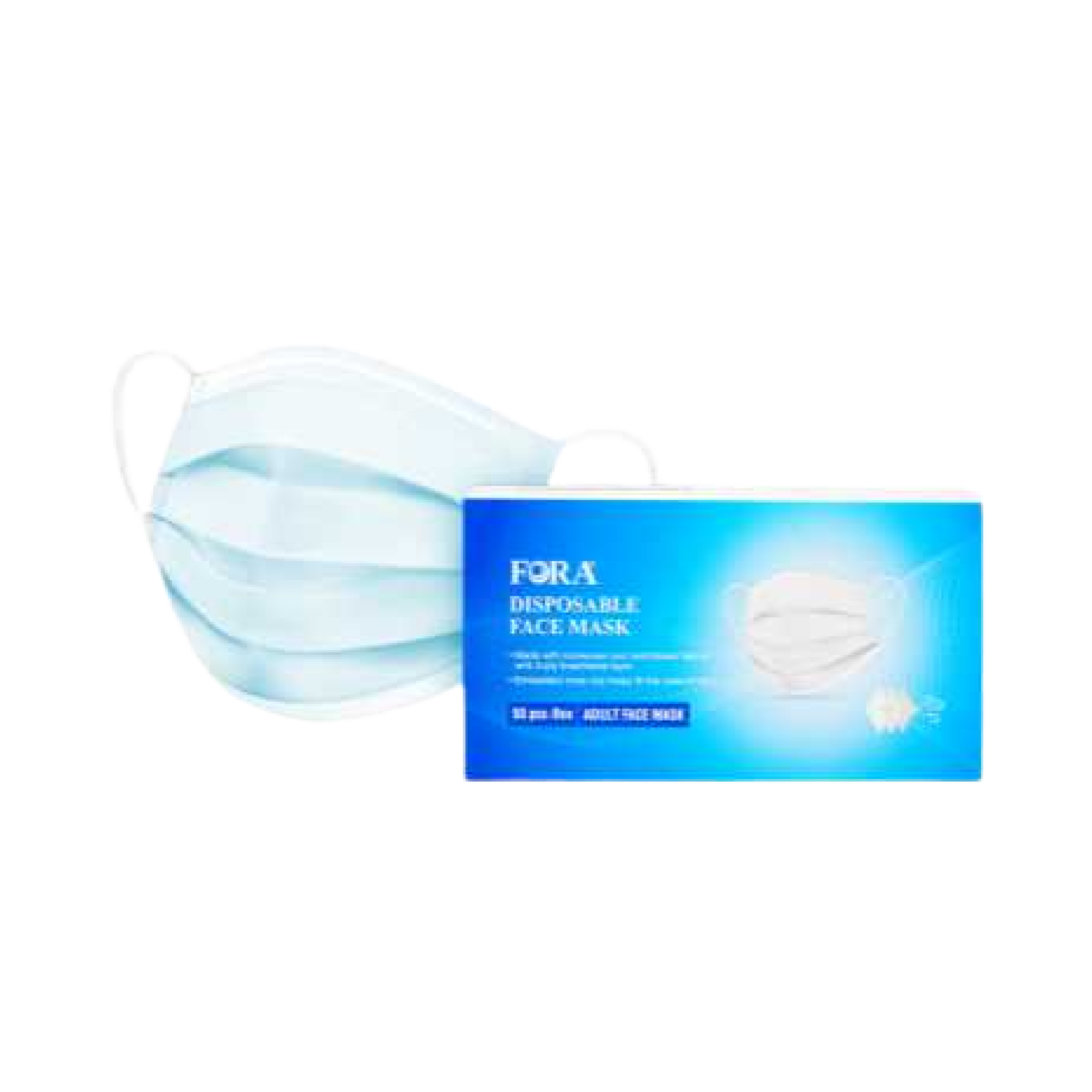 FORA 3Ply Disposable Face Masks, Breathable Face Mask Protective PPE Elastic Ear-loop Face Cover Mask for Adult.(50pcs/Box)