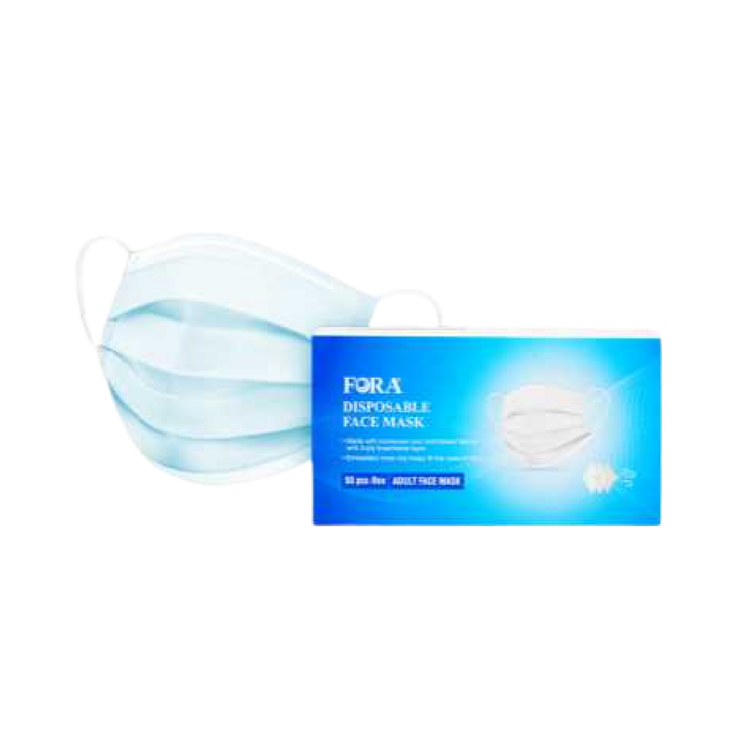 FORA 3Ply Disposable Face Masks, Breathable Face Mask Protective PPE Elastic Ear-loop Face Cover Mask for Adult.(50pcs/Box)