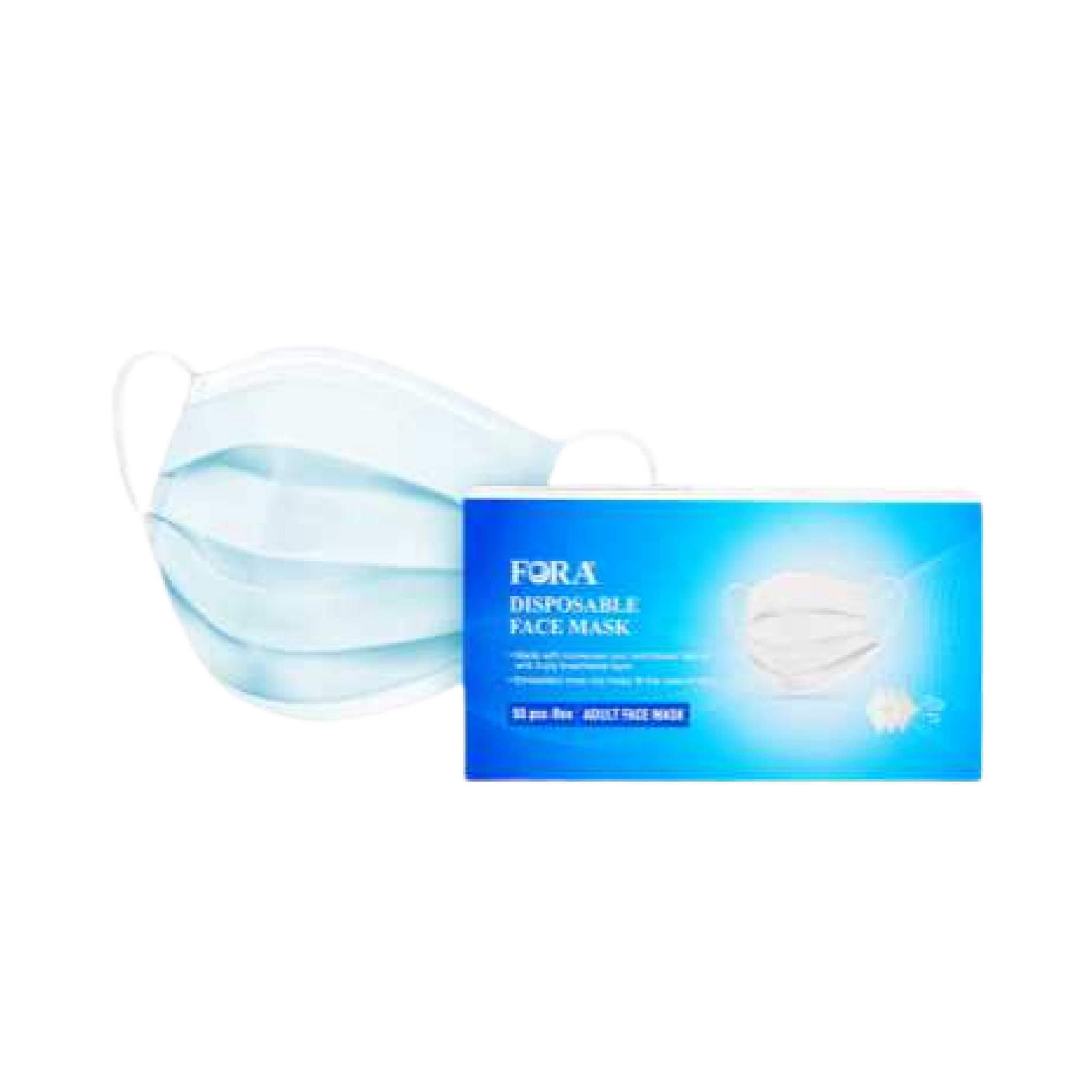 FORA 3-Ply Medical-Grade Disposable Face Masks (50 ct) – Breathable, Elastic Ear Loops, Adult Use