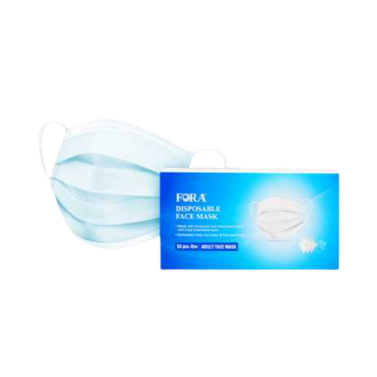 FORA 3-Ply Medical-Grade Disposable Face Masks (50 ct) – Breathable, Elastic Ear Loops, Adult Use
