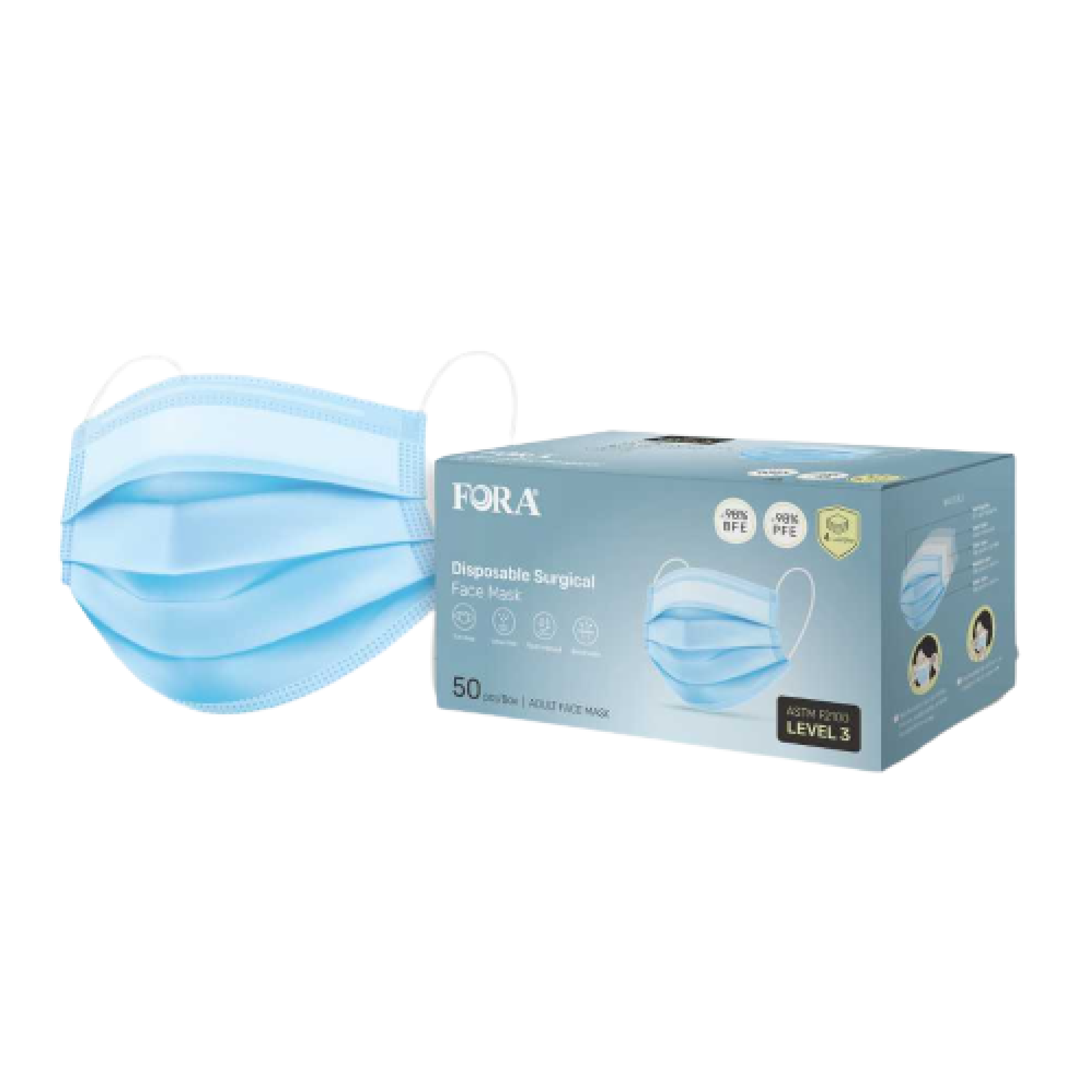 FORA 4-Ply ASTM Level 3 Medical Grade Disposable Mask (50 Pcs/box) Perfect for Surgical and Daily Use
