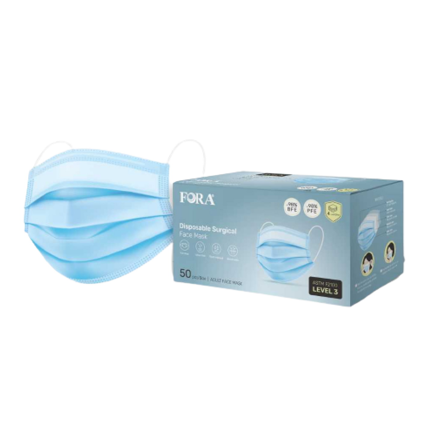 FORA 4-Ply ASTM Level 3 Medical Grade Disposable Mask (50 Pcs/box) Perfect for Surgical and Daily Use