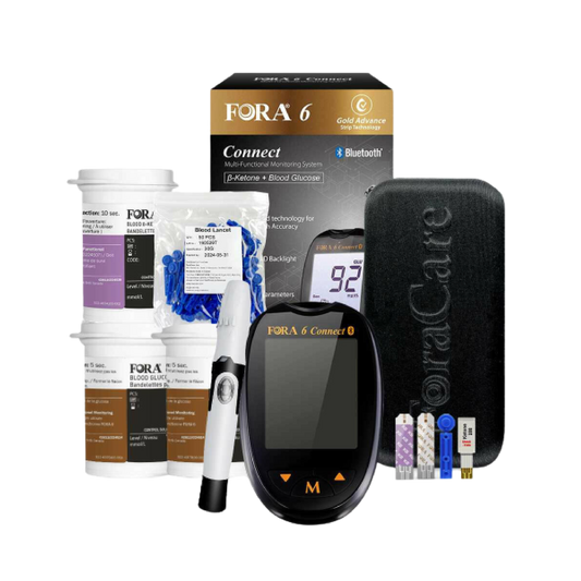 FORA 6 Connect｜Glucose & Uric Acid Testing Kit (50 Glucose Strips & 10 Uric  Acid Strips)