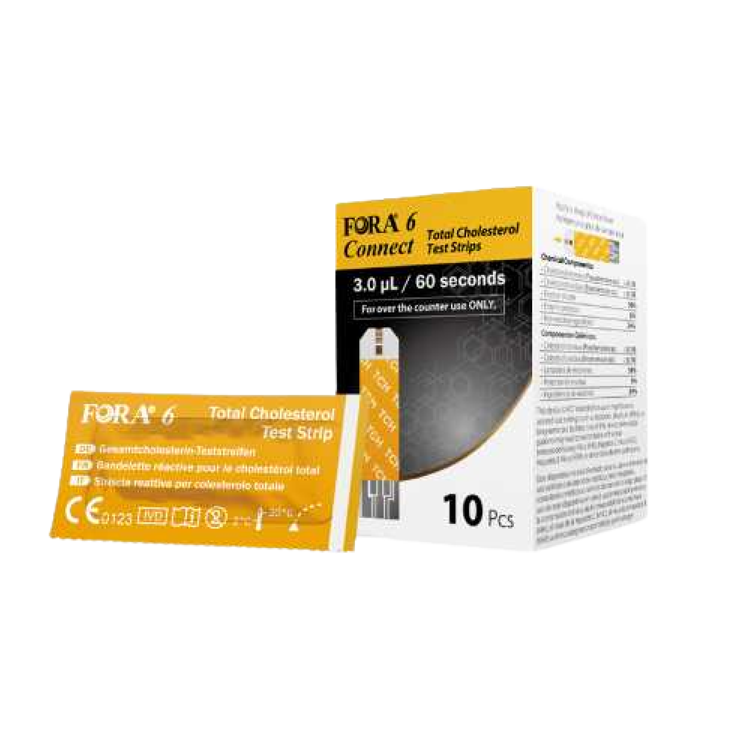 FORA 6 Connect Blood Total Cholesterol Test Strips (10pcs/box, Compatible with FORA 6 Connect Meter)