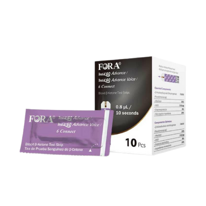 FORA 10-pcs Ketone Test Strips for 6Connect and Test N'Go Advance Voice Meters