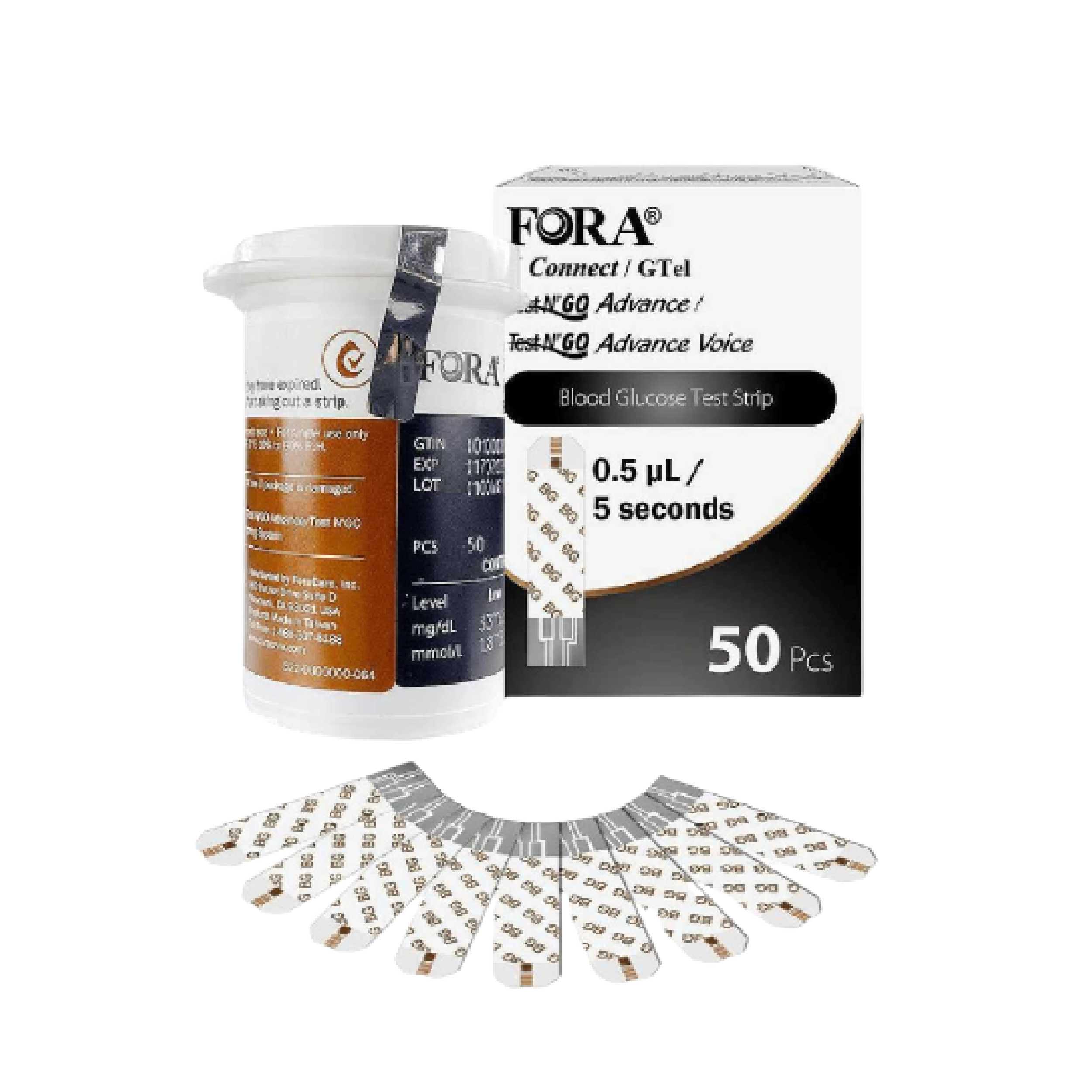 FORA 50-Count Glucose Test Strips for 6Connect and Test N'Go Advance Voice Meters