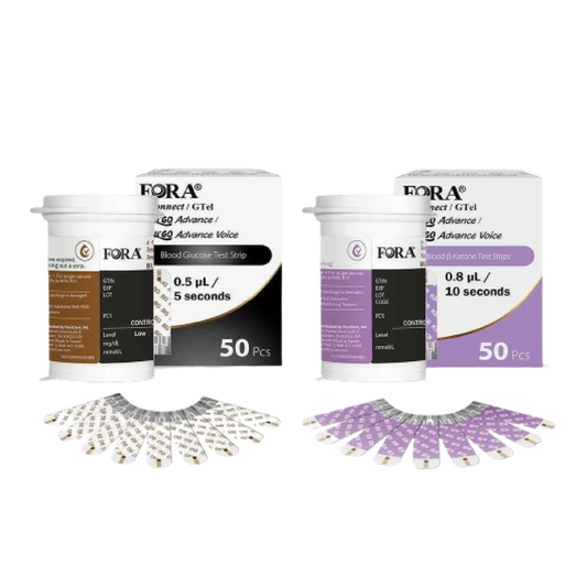 FORA Blood Glucose & Ketone Test Strips Kit (50 Glucose Strips & 50 Ketone Strips) – Compatible with 6Connect & Test N'Go Advance Meters