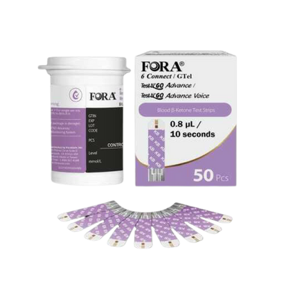 FORA Ketone Test Strips (50 ct) – Compatible with 6Connect & Test N'Go Advance Meters