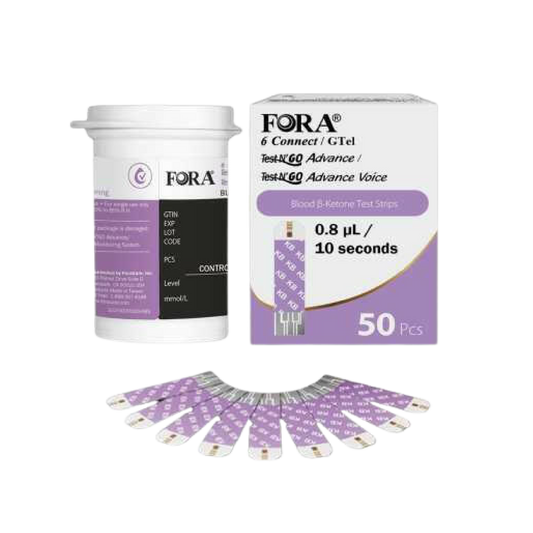 FORA Ketone Test Strips (50 ct) – Compatible with 6Connect & Test N'Go Advance Meters