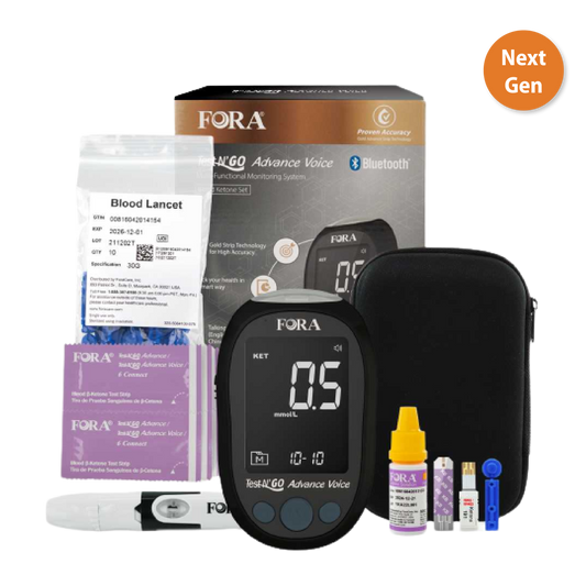 FORA Test N'Go Advance Voice Ketone Testing Kit (10 Strips, 10 Lancets) 【Next-Gen】