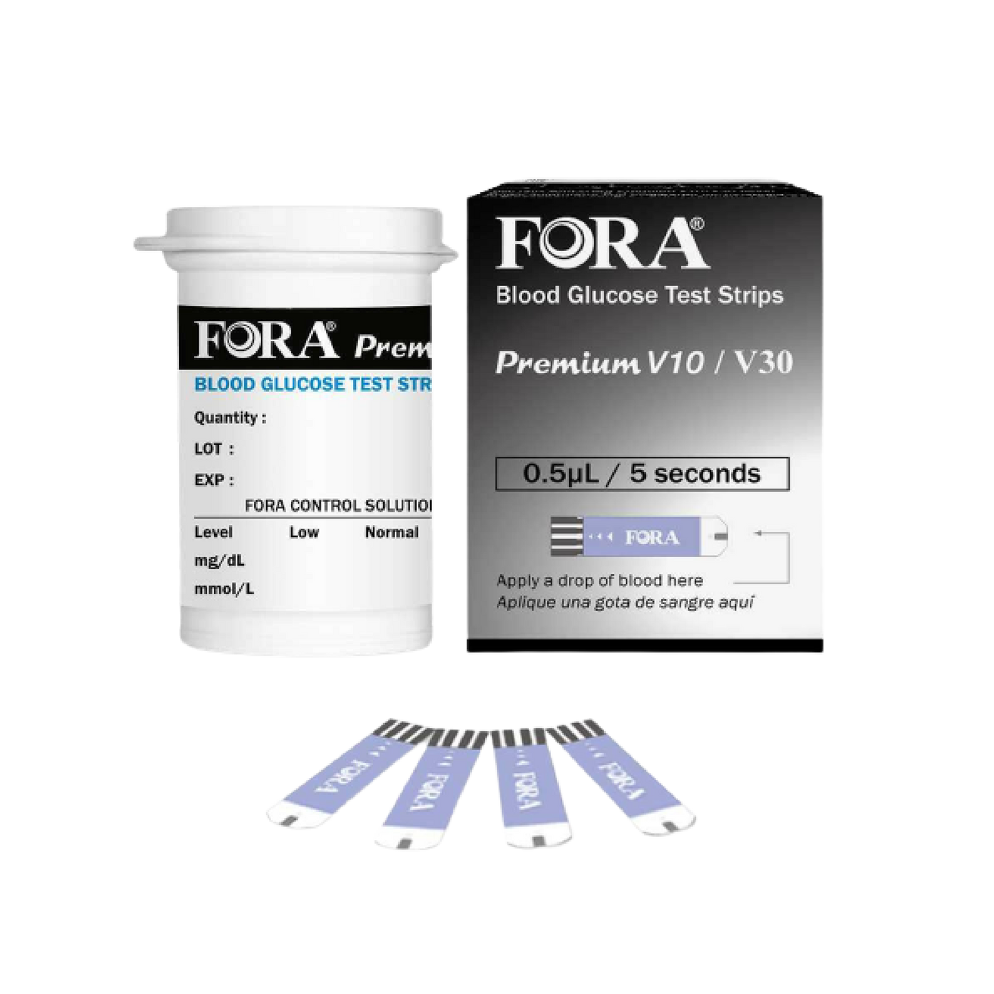 FORA Blood Glucose Test Strips (50 ct/Vial) – Compatible with V30/G30/Premium V10 meters