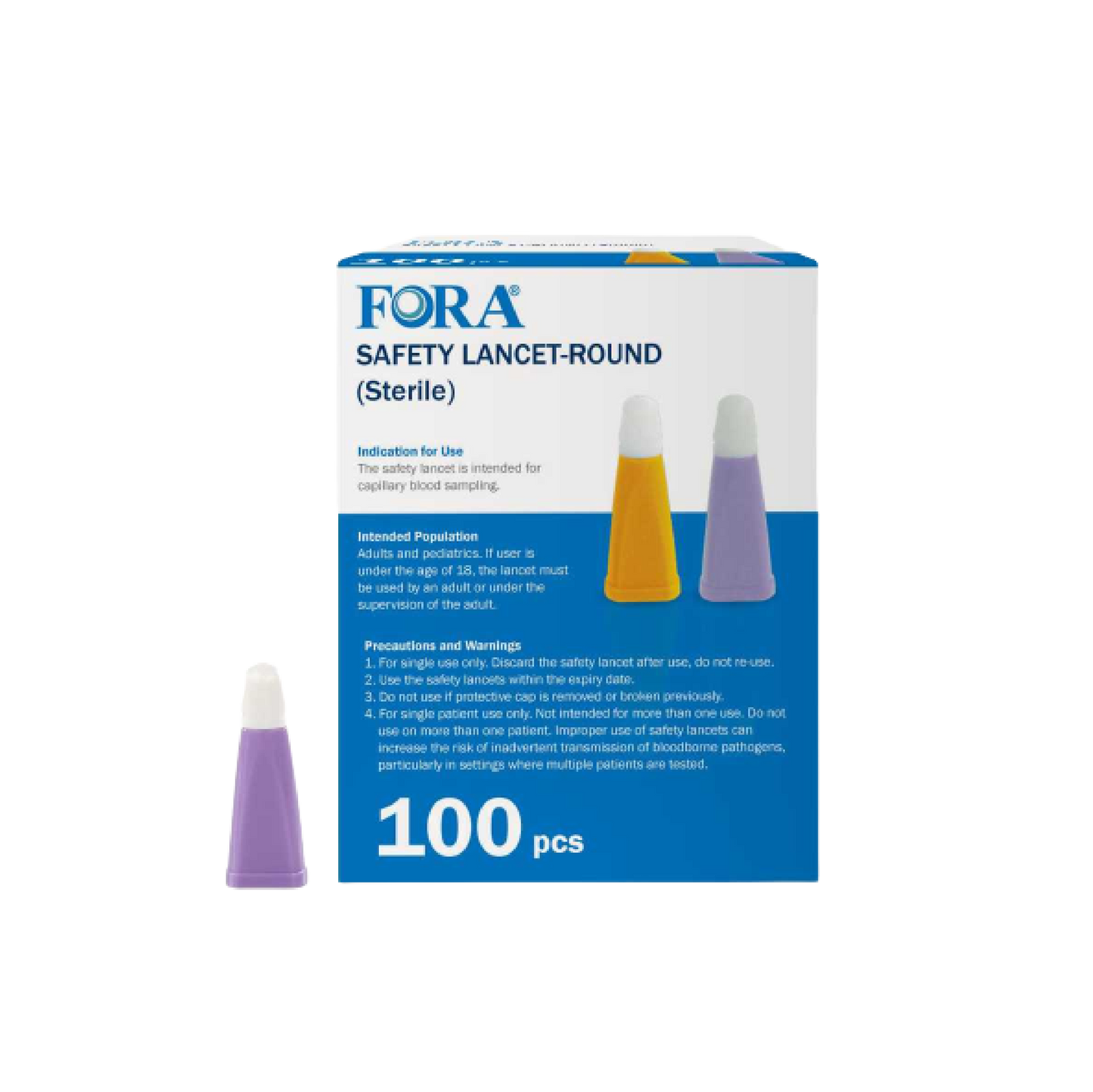 FORA Sterile Safety Lancet(5052), 1.6mm Depth, 30 Gauge, 100 Count, Lancing Device Not Required