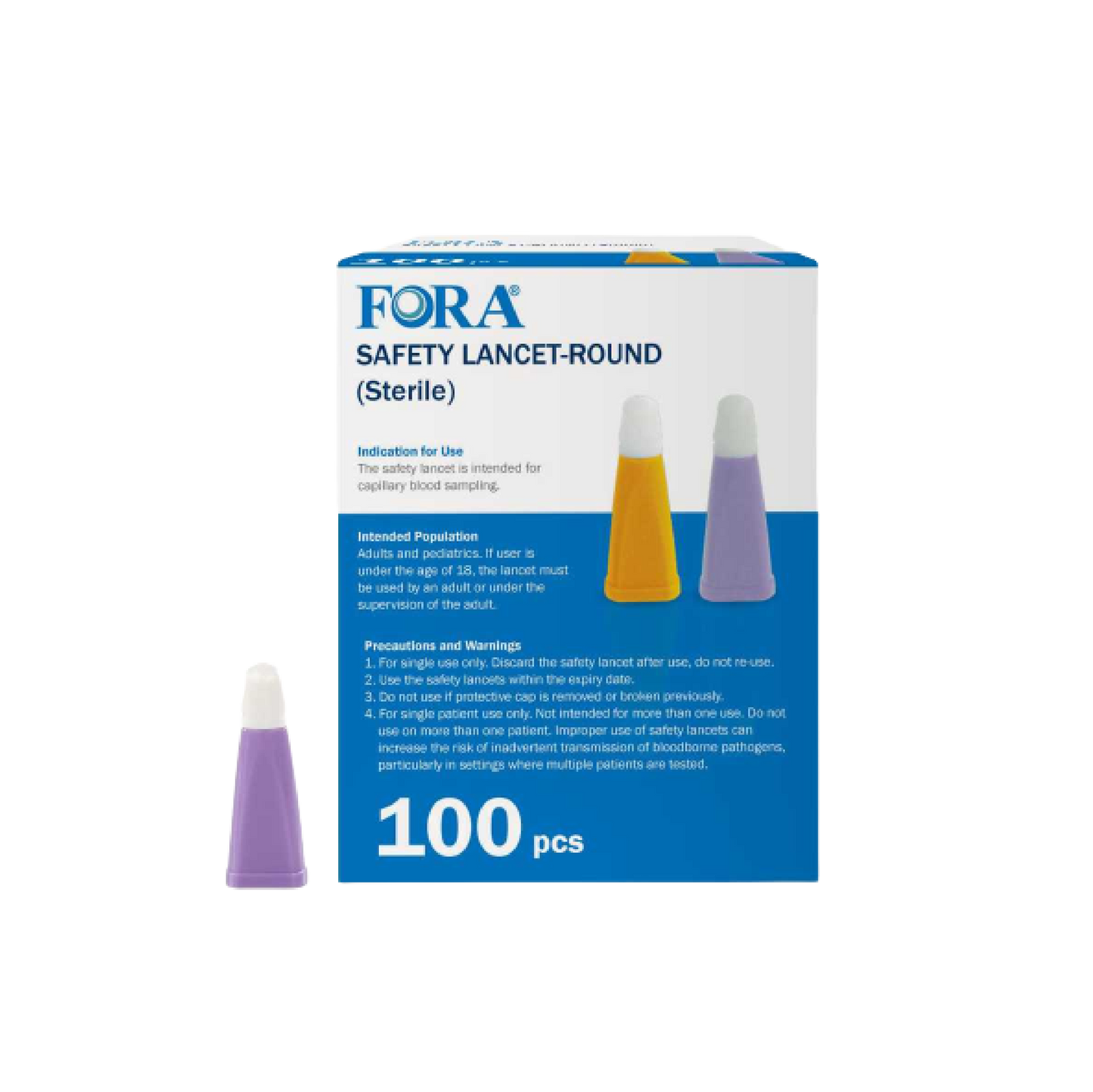 FORA Sterile Safety Lancet 5052 (30G, 1.6mm, 100 ct) – No Lancing Device Needed