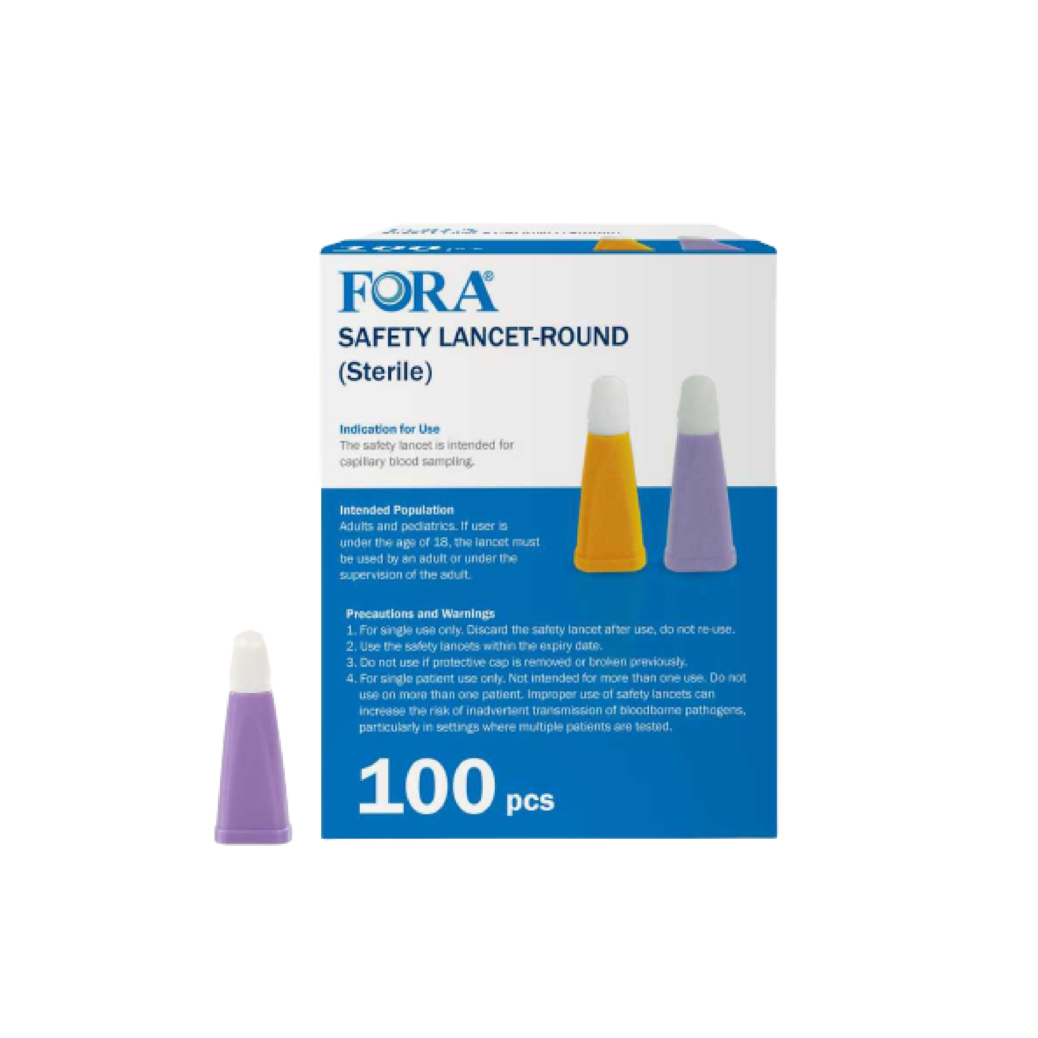 FORA Sterile Safety Lancet 5052 (30G, 1.6mm, 100 ct) – No Lancing Device Needed