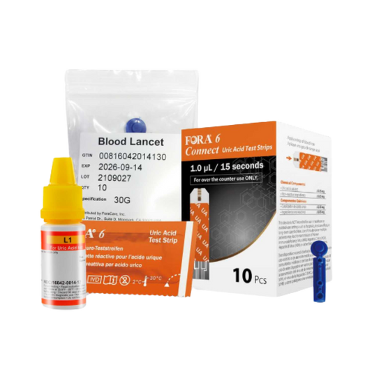 FORA6Connect Uric Acid Pro Refill Pack: 10 Strips, 10 Lancets & Control Solution - Meter Not Included