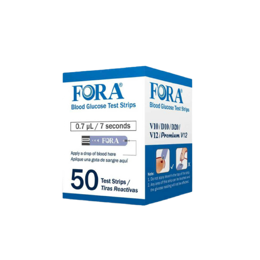 FORA V10/V12/D10/D20/PremiumV12 Glucose Strips (50 ct/vial, NOT compatible with Premium V10)