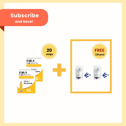 FORA Total Cholesterol Test Strips (20 Strips, 20 Lancets) – Compatible with Test N'GO Advance Voice【Subscription Plan】
