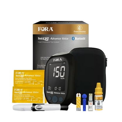 FORA Test N'Go Advance Voice Total Cholesterol Testing Kit (10 Strips, 10 Lancets) 【Next-Gen】