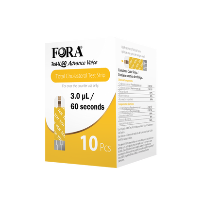 FORA Blood Total Cholesterol Test Strips (10pcs/box, Compatible with FORA Test N'Go Advance Voice Meter)