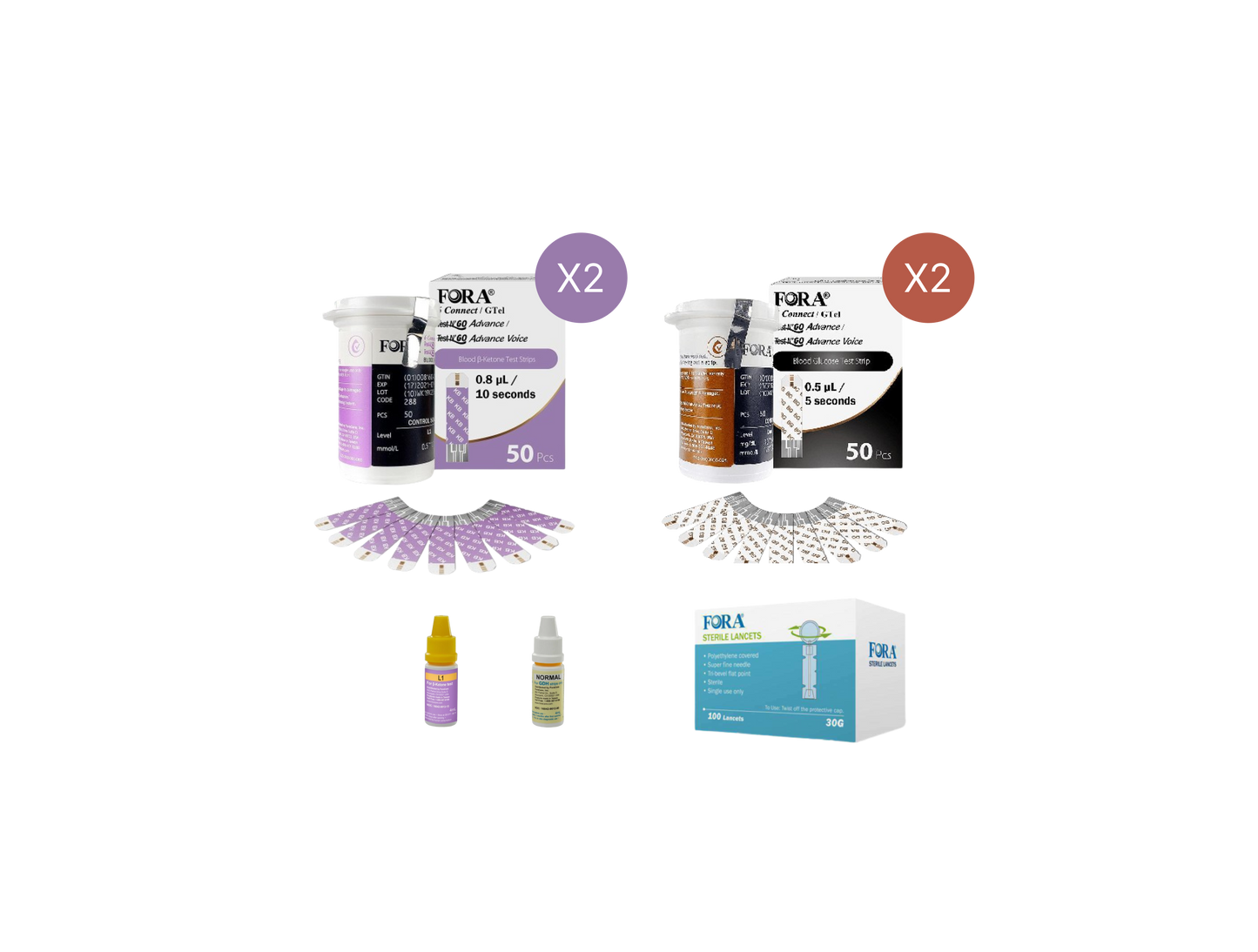 FORA Test N'GO 6 Connect Wellness Pack (100 Blood Glucose Strips, 100 Ketone Strips, Control Solution, 100 Lancets)