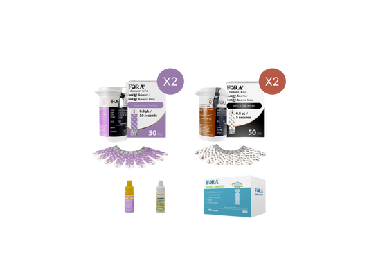 FORA Test N'GO 6 Connect Wellness Pack (100 Blood Glucose Strips, 100 Ketone Strips, Control Solution, 100 Lancets)